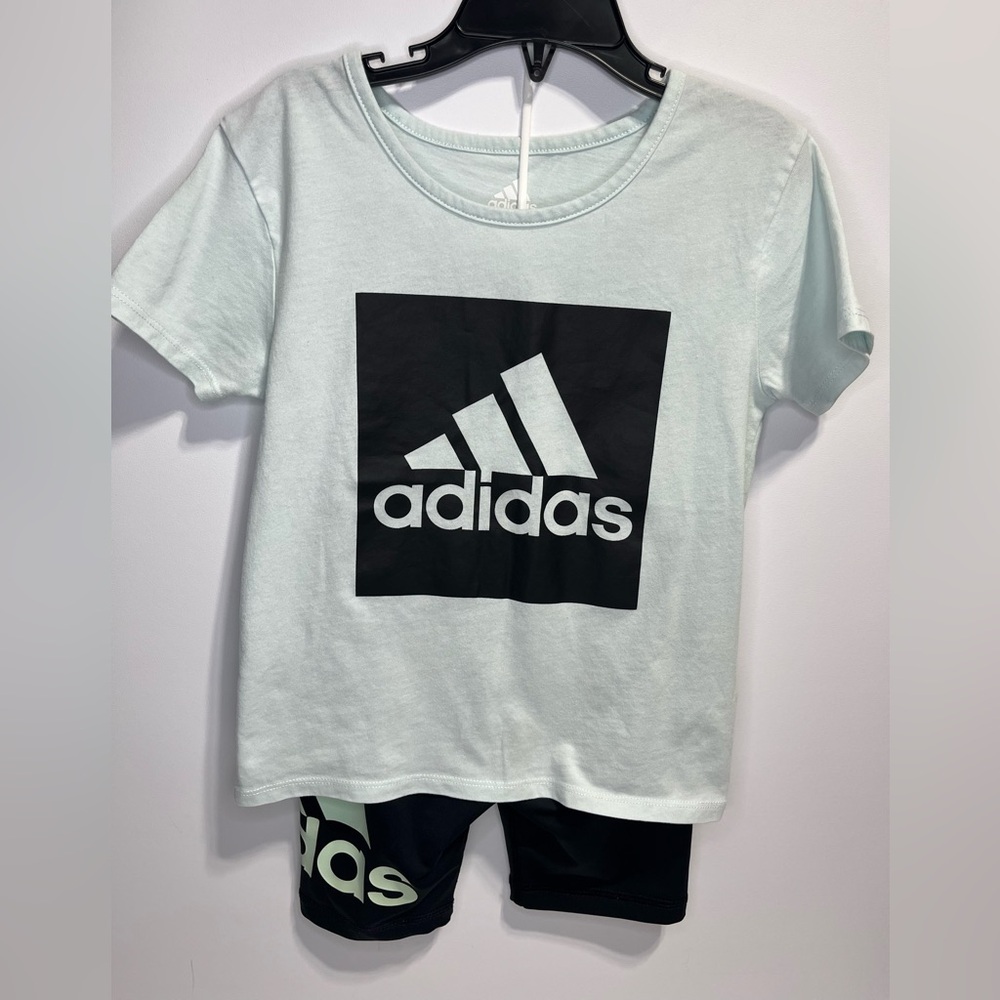 adidas Mint Short Sleeve Tee with Black Logo black bike shorts Girls 6